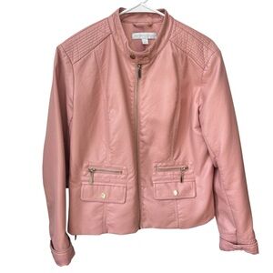 New York & Company Pink Faux Leather Jacket Women’s Size Large